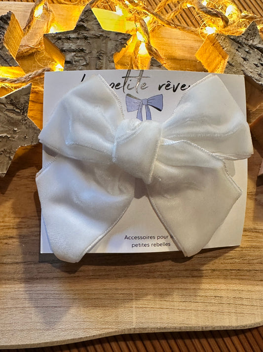 Nœud en velours blanc neige 